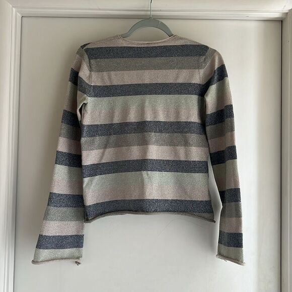 Design Lab Multi-Color Metallic Striped Knit Cropped Bell Sleeve Top Size: Small - Picture 6 of 15